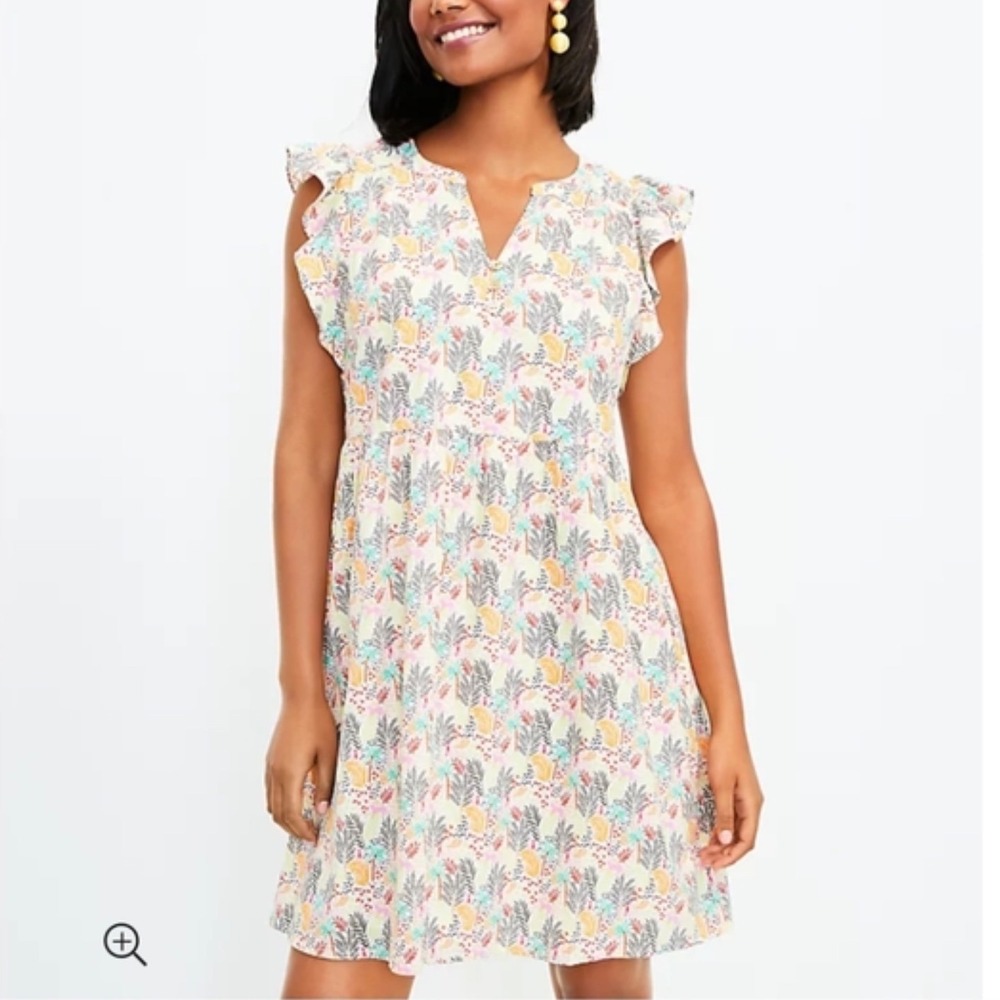 LOFT Tropical Print Flutter Sleeve V Neck Mini Dress Size S NWT